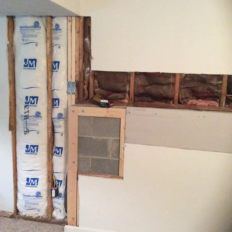 Wall insulation replacement during Basement Flood Cleanup in Seymour